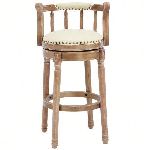 High-Quality Bar Stools Made Of Leather And Wood, 360° Swivel Bar Stool With Backrest, Bar Stools At Counter Height For Kitchen, Dining Room And Bar - White - View 1