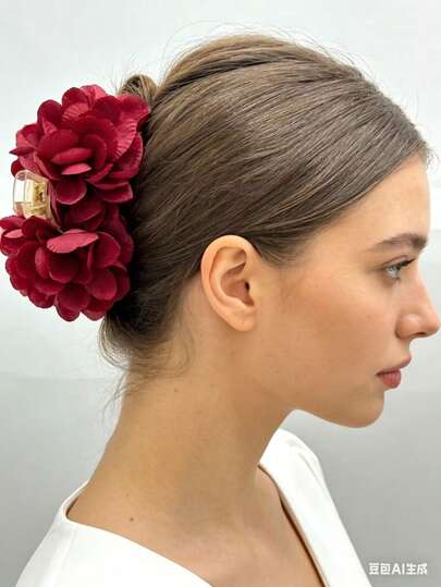 1pc Women's Bohemian Flower Decorated Hair Claw Clip, Suitable For Beach Photos, Vacation Styling, And Daily Use