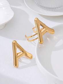 2pcs Women's Open Letter & Geometric Bracelet And Ring Set - Geometric Letter Set - View 4