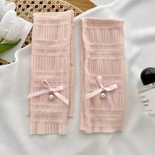 1 Pair Fashion Sweet White/Pink/Gray/Black/Beige/Purple Pearl Bow Unisex Faux Silk Sunscreen Arm Sleeves, Daily Protection Outdoor Cycling Driving Essential Gloves - Pearl Bow Sleeves - View 7