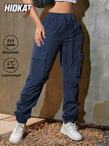 Hidkat Women's Lightweight Breathable Solid Color Casual Drawstring Waist Jogger Pants With Large Pockets, Suitable For Everyday Wear, Spring/Autumn - Blue - View 3