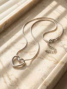 1pc Minimalist Stainless Steel Chain Necklace, Hollow Heart Pendant, Elegant Minimalist Design, Sophisticated Fashion Necklace, Great Gift For Valentine's Day Or Daily Wear - Silver - View 4
