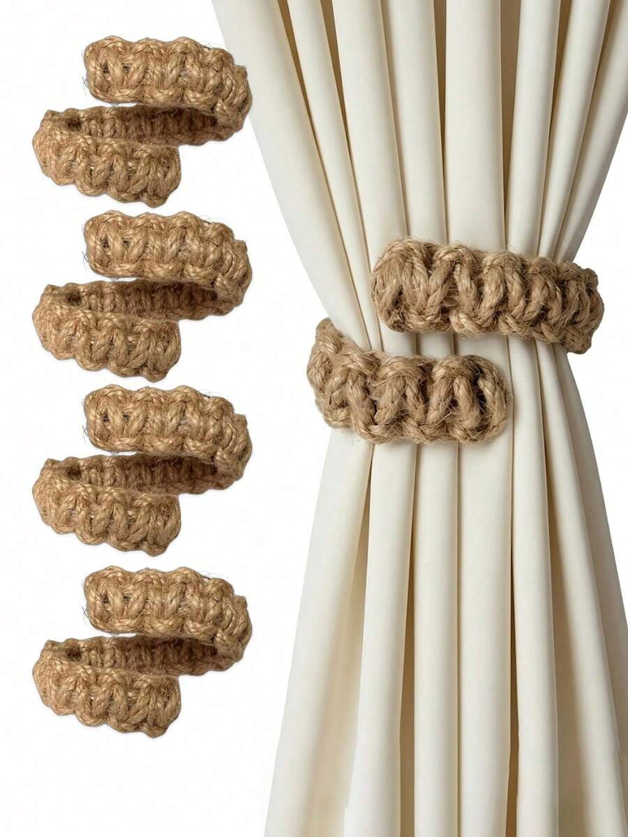 1 chiếc dây buộc rèm bằng vải lanh dệt kiểu cổ điển - Dây buộc rèm mộc mạc dùng để trang trí cửa sổ phòng khách. - 8,66in*0,79in - Xem 1