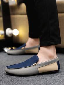 Two-Tone Blue And Orange Slip-On Loafers, Niche Design Vibe, Instantly Elevates Your Look For Commute Or Date - Royal Blue - View 6