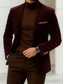 Men's Retro Style Suit Jacket, Men's Gift Suit Jacket, Slim Fit Design, Comfortable And Confident Wear - Burgundy - View 3