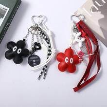2 mảnh da, hoa mắt to, dây đeo dệt thủ công, mặt dây chuyền hình chìa khóa, vợt, phụ kiện túi xách dễ thương. - Nhiều màu - Xem 4