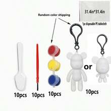 10 件/6 件/1 件流体亚克力熊工艺套件批发，DIY 手工流体熊钥匙扣 - 白色 - 查看 10