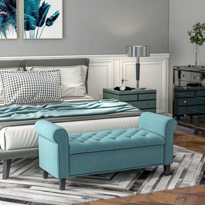 Upholstered Bench With Velvet Texture, Can Be Used As A Bed Bench, Seat Stool, Or Storage Bench. Suitable For The Bedroom, Weight Capacity Up To 120 Kg, Green, Dimensions: 126 X 48.5 X 47 Cm
