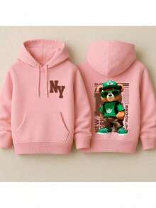 Children's Bear Hoodie Sweatshirt, Cotton, Comfortable, Various Colors And Sizes - Rosa Pálido - Ver 1