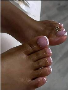 24pcs White Minimalist Elegant French False Toe Nails, Includes 1 Nail File + 1 Bottle Gel Glue, Manicure Supplies - Multicolor - View 1