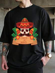 Men's Cinco de Mayo Skull Graphic T-Shirt 100% Cotton Crew Neck, Short Sleeve, Regular Fit Casual Tee. - Negro - Ver 2