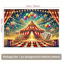 1pc Circus-Themed Polyester Backdrop Banner - Vibrant Stage Design With Red & White Stripes, Colorful Balloons, And "CIRCUS" Text - Perfect For Parties, Weddings, Birthdays, And Photo Shoots - 8.0x6.0ft, Circusthemed Decorations - Như hình minh họa. - Xem 7