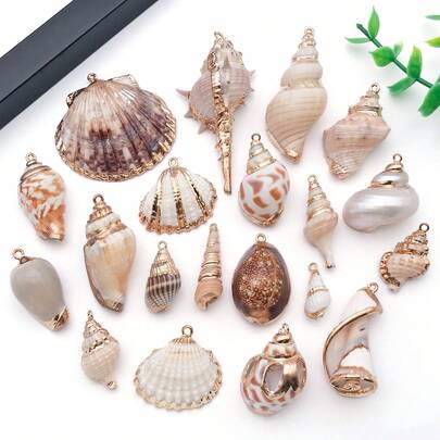 2 piezas Encantos de concha marina Encantos de concha marina Grandes chapados en oro natural blanco Concha Cowrie Encanto del océano de la playa para hacer joyas Encantos Mujeres DIY Collares Pendientes Artesanía