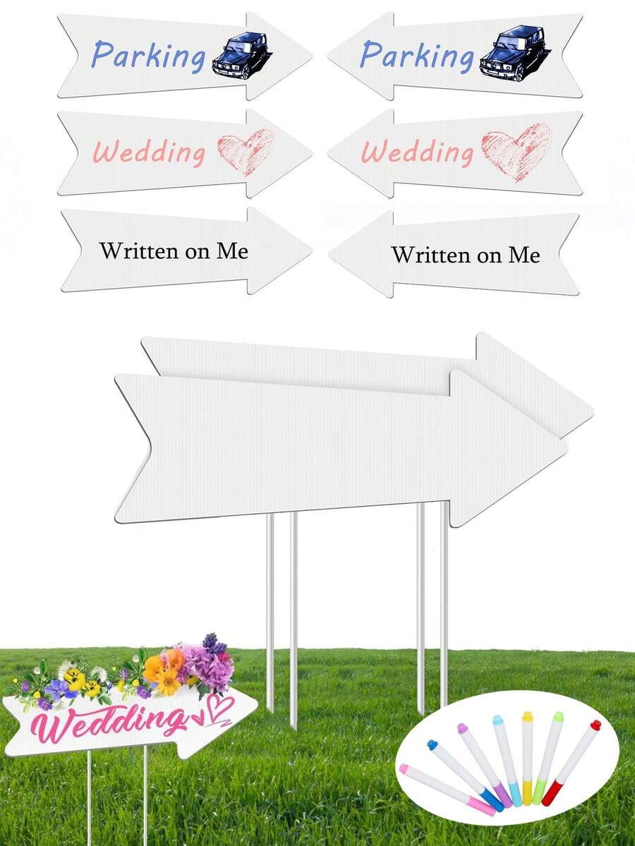 Bộ 1/5/10 biển chỉ dẫn mũi tên trống, biển chỉ dẫn đám cưới ngoài trời kèm giá đỡ, biển chỉ dẫn tự làm, biển chỉ dẫn "Lối này", thích hợp cho tiệc sinh nhật, đám cưới, lễ tốt nghiệp, biển báo đường, chỉ dẫn tiệc.