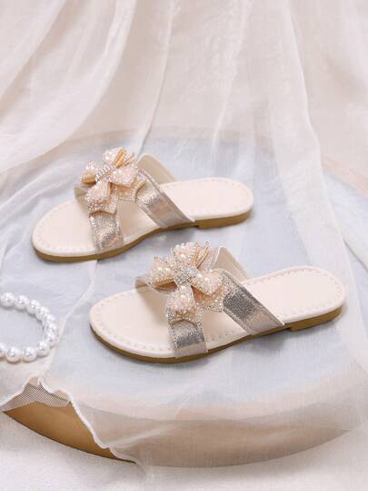 1 Pair Blue Toddler/Little Girls' Flat Slide Sandals, Sparkling Colorful Crystal Rhinestones + Sheer Mesh Butterfly Decor, Minimalist Round Toe Open Toe Soft Non-Slip Slip-On Design, Bohemian Cute Princess Beach Slippers For Casual, Holiday, Party, Spring/Summer 2026