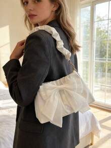 2026新款PU皮革蝴蝶结褶皱单肩包 女士斜挎包 休闲小钱包 - 彩色 - 查看 2