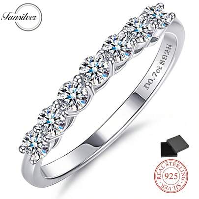 DOLOTTA 18K白金镀层925纯银结婚戒指，半永恒戒指，可叠戴，女士款