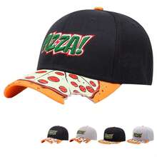 潮流披萨刺绣棒球帽，可调节硬顶棒球帽，帽檐饰有咬痕披萨图案，男女皆宜。超火爆！趣味披萨主题棒球帽，硬顶可调节棒球帽，独特咬痕帽檐设计。 - PIZZA - 查看 12