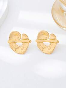 1 Pair Elegant Minimalist Asymmetrical Gold Metal Geometric Earrings, Fashion Unique Design Jewelry For Women, Suitable For Daily Wear, Dates, Parties, Weddings, And Summer Beach Vacations - Gold - View 3