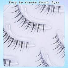 5 Cặp lông mi giả kiểu hoạt hình, lông mi giả tạo vẻ tự nhiên, nhẹ và mềm mại, mang lại hiệu ứng tự nhiên, chất liệu giả lông chồn, phù hợp cho trang điểm hàng ngày, thân mềm trong suốt, 4-12mm - Kiểu tóc ngắn tự nhiên - Xem 4