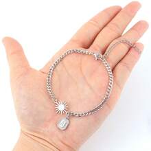1pc Classic Simple Silvery Sun Block Initial Pendants Stainless Steel Cuban Chain Bracelets For Men - Silver - View 3