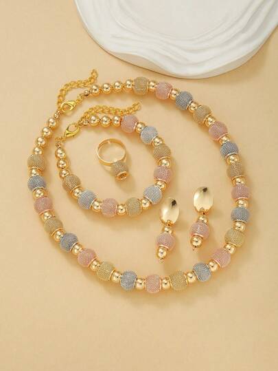 5 قطع من المجوهرات المطلية بالذهب عيار 18 قيراط بتصميم اللف الملون، إكسسوارات على الطراز الشرق أوسطي الإماراتي