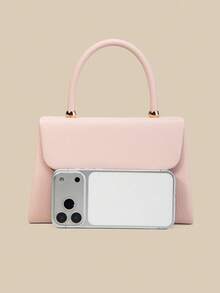 1个时尚浅粉色荔枝纹PU翻盖手提包，魅力优雅的女士商务包，适合女性日常使用，可作手拿包/手提包/单肩包/斜挎包，适用于婚礼/派对/舞会/宴会等场合。 - 淺粉色 - 查看 5