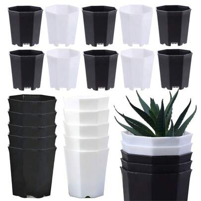 20 chậu hoa hình bát giác bằng nhựa trắng, phong cách tối giản hiện đại, trang trí nhà cửa, sân vườn, văn phòng, thích hợp trồng cây mọng nước, thảo mộc và giâm cành, có lỗ thoát nước.