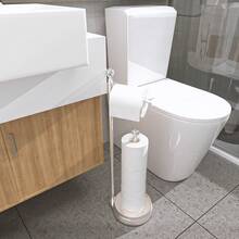 Soporte de papel higiénico de pie de metal resistente con bola de cristal, accesorio dispensador de rollo de papel higiénico para baño - Níquel - Ver 5