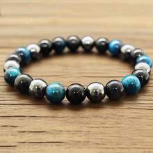 8毫米虎眼石火山石串珠手链，弹性天然石男士手链 - 彩色 - 查看 3