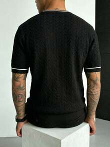 Camiseta de punto de cuello redondo de manga corta para hombre GRDR - Negro - Ver 2