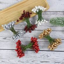 100 piezas de Estambres de flores mini de doble cabeza en color dorado/rojo/plateado/blanco para decoración de boda, manualidades, scrapbooking, regalos de Navidad - multicolor - Ver 4