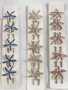 5 piezas Pasadores de pelo con strass en forma de estrella de mar para mujeres, accesorios para el cabello con flequillo lateral, delicados pasadores de pelo trenzados - Multicolor - Ver 11