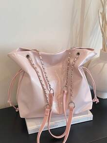 A Sophisticated Retro-Style Daily-Use Large-Capacity Commuter Minimalist And Versatile Exquisite Bag, A 2026 New Model For Ladies With A Chain Strap And Shoulder Across The Armpit. - Pink - View 4