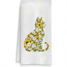 1pc Floral Cat Design Kitchen Towel, 100% Super Soft Microfiber Knit Fabric, Modern Rectangular Shape, Machine Washable, Cartoon Theme Dish Drying Cloth, Great Housewarming/Mother's Day/Friend Gift - 1 Piece 40*60CM - View 8