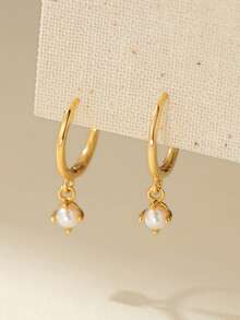 1对时尚简约优雅小巧珍珠耳环，适合日常通勤和夏季佩戴 - 金黃色 - 查看 6