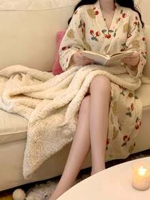 Áo choàng in hình gấu anh đào dễ thương, áo kimono kiểu Nhật bằng vải cotton mỏng. - Quả cherry - Xem 2