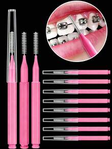 200支粉色和红色牙间刷，迷你便携牙签带防尘盖，口腔清洁工具。也适用于睫毛、睫毛膏、眉毛等化妆刷。居家、旅行、聚会用餐必备。 - 玫瑰紅 - 查看 2