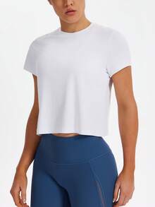 HOTSUIT 女士运动休闲短袖圆领上衣，触感柔软 - 适合健身、跑步、休闲穿着 - 白色 - 查看 5