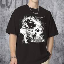 Men's T-Shirt "Fear No One Except God" With Jesus' Crown Of Thorns Graphic, Streetwear, Religious Statement Of Faith, Cotton T-Shirt For Men, Christian Fashion - 黑色 - 查看 2