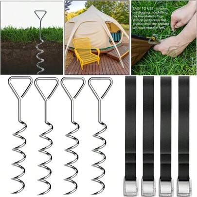 4 Heavy Duty Trampoline Anchor Ground Pegs Tie Down Kit Corkscrew Spiral