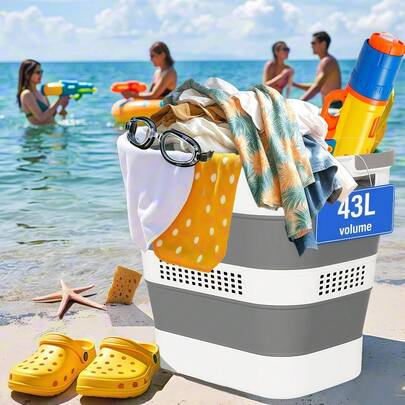 Foldable Laundry Basket, Foldable Plastic Laundry Basket (With Handle), Pop-Up Storage Container, Storage Box, Laundry Basket, Space Saving, Durable
