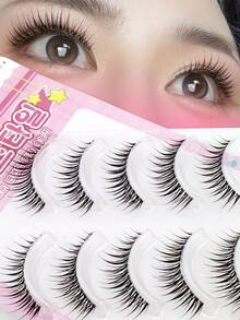 5 Cặp lông mi giả kiểu Hàn Quốc & Nhật Bản, xoăn tự nhiên, dày, dài, mềm mại, đan chéo, siêu mảnh, quyến rũ như hoạt hình, có thể tái sử dụng. - Xem 1