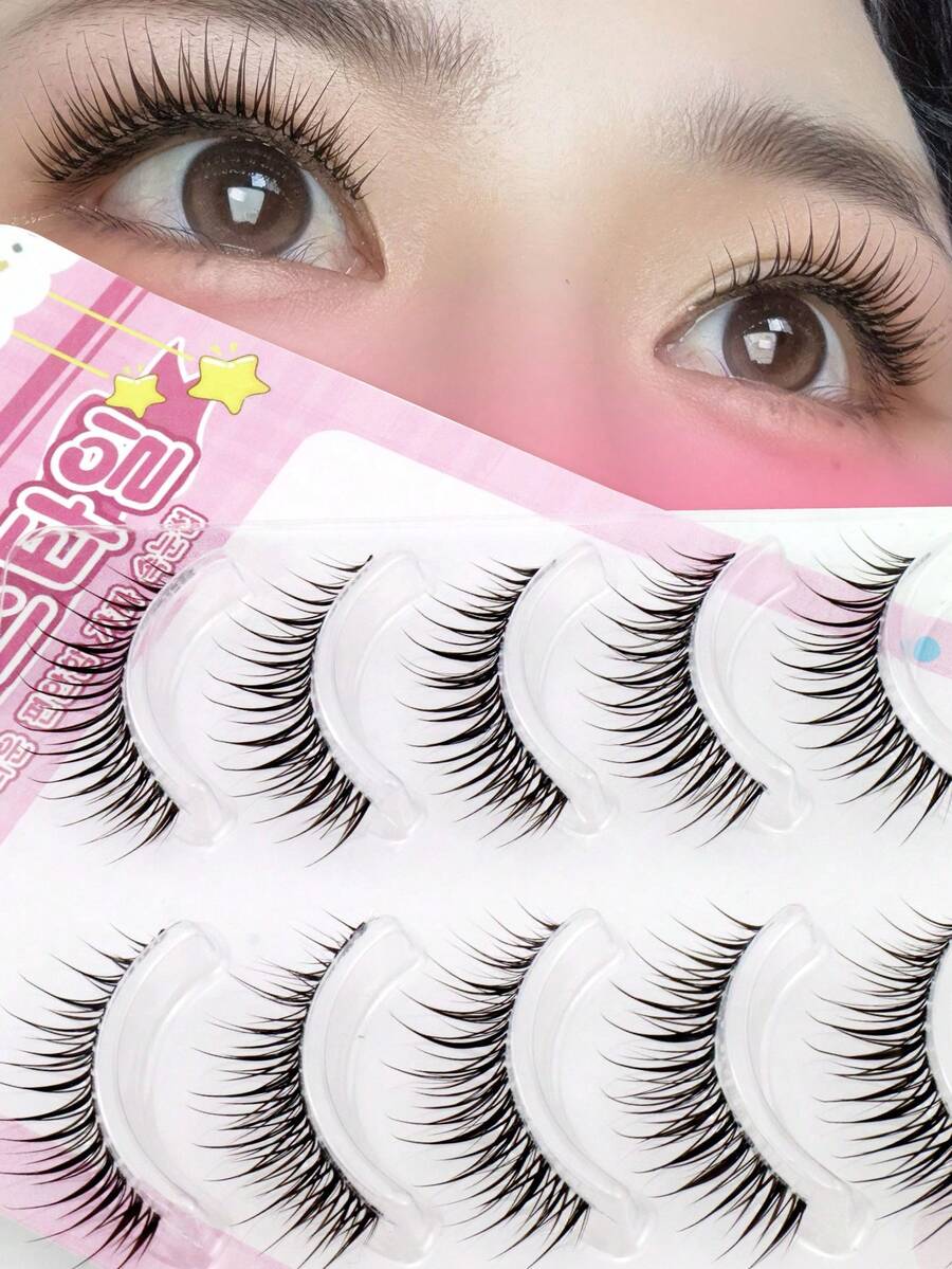 5 Cặp lông mi giả kiểu Hàn Quốc & Nhật Bản, xoăn tự nhiên, dày, dài, mềm mại, đan chéo, siêu mảnh, quyến rũ như hoạt hình, có thể tái sử dụng. - Xem 1