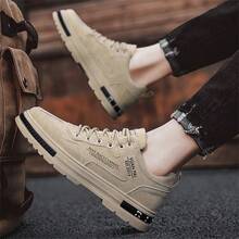 Men's Khaki Suede Retro Sneakers - Non-Slip Thick Sole Work Shoes - Khaki - View 3