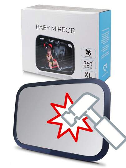 360°旋转防碎后视镜，适用于后向式儿童安全座椅，广角清晰视野，适配多种车型