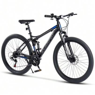 Bicicleta de montaña Velors de 26 pulgadas con suspensión total, cambio Shimano de 21 velocidades, frenos de disco dobles, llantas de doble pared, para adultos y adolescentes de 150-165 cm de altura - bicicleta todoterreno (85% preensamblada)