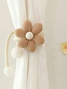2pcs/1pc Set Floral & Faux Pearl Curtain Tiebacks, Polyester Fiber Material Modern Casual Style Flower Decoration Suitable For Thin Or Thick Curtains, No Drill, Adjustable, Applicable For Bedroom, Living Room, Kids Room Curtain Decor - 彩色 - 查看 9
