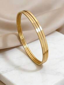 女士不锈钢首饰套装，包含手链和耳环，不锈钢耳环，适合圣诞节、万圣节、婚礼等场合的女士配饰，黄金首饰，婚礼首饰，送给女朋友、闺蜜、妈妈的礼物 - 金色 - 查看 1