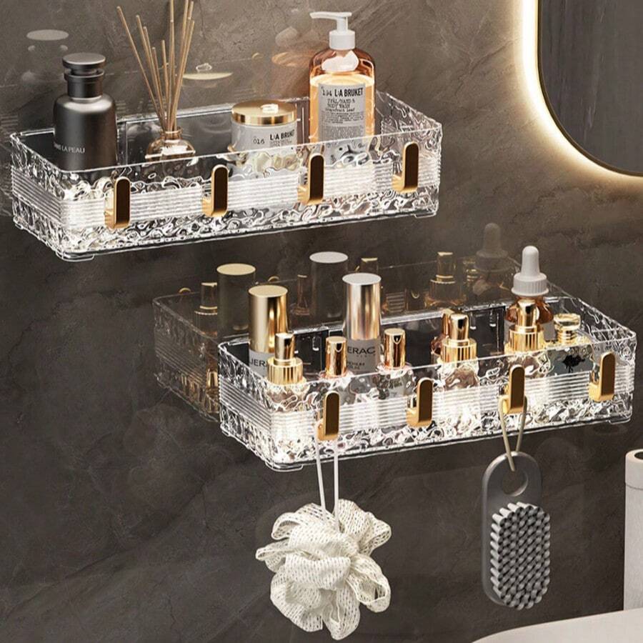 1个浴室置物架，无需钻孔的壁挂式收纳架，化妆品和护肤品收纳架 - 透明 - 查看 1